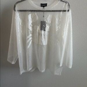 Emporio Armani Sheer White Sequin Top